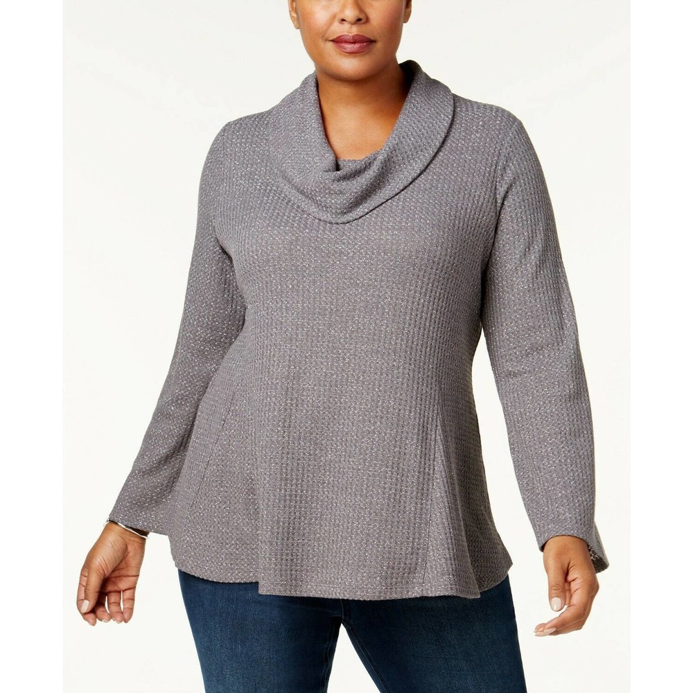 Style & Co Metallic-Knit Cowl-Neck Swing Sweater